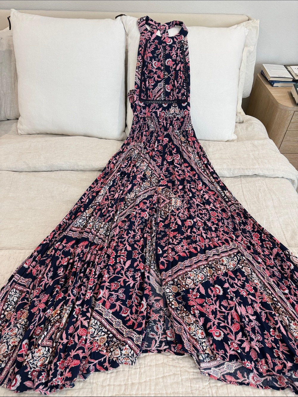 Abel the Label Backless Floral Maxi Dress in Navy and Pink Size M
